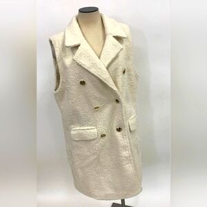 NEW Vila Cream Off White Sleeveless Vest Teddy Jacket Blazer Large
